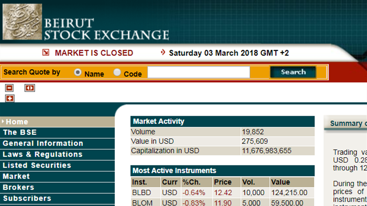 ارتفاع عدد وقيمة الأسهم المتداولة على بورصة بيروت