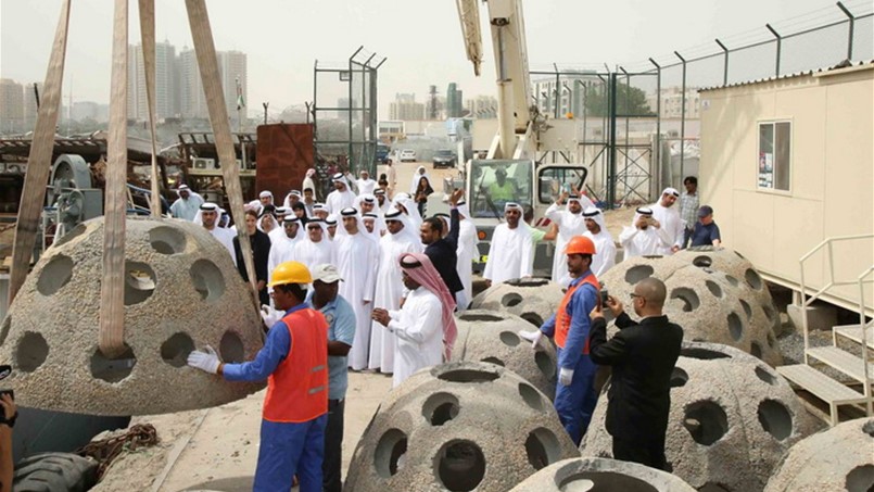 وزارة البيئة تبدأ بإنزال كهوف اسمنتية في عجمان